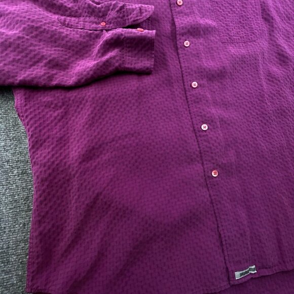 Ted Baker London Mens Long Sleeve Button Up Shirt Size 4 Purple Check Polynosic - Picture 9 of 14